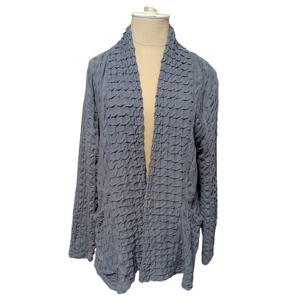 Komil Open Front Cardigan Textured‎ Waffle Weave Boho Lagenlook Coastal Grandma